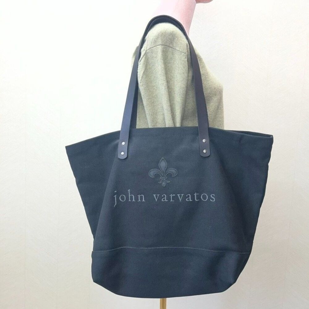 John Varvatos Black Canvas Leather Handles Zip Closure Heritage Tote Bag Unisex